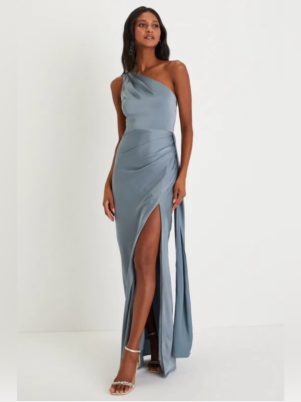 Lulu’s Signature Elegance Slate Blue Satin Dress